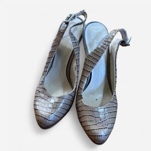 Nine West Tan Croc-Embossed Slingback Heels